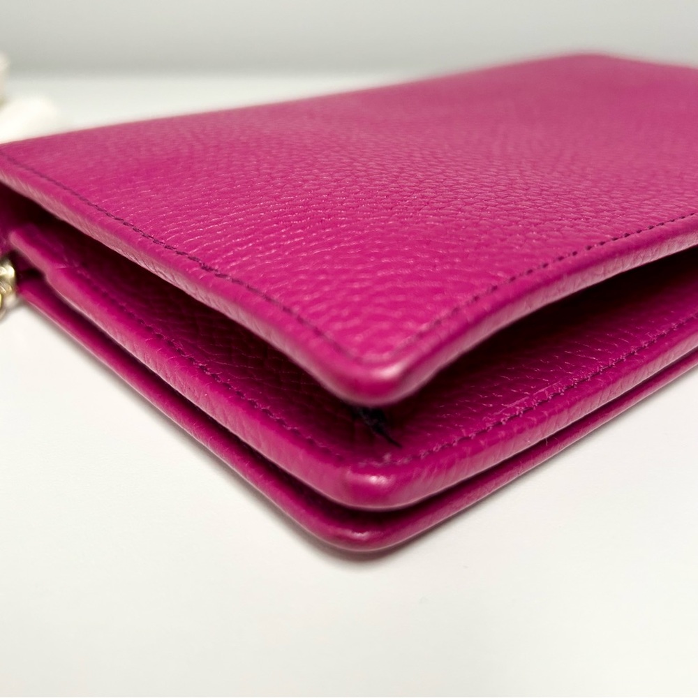 GUCCI Mini Soho Pebbled Leather Wallet On Chain Crossbody Bag Magenta Hot Pink - Picture 11 of 16